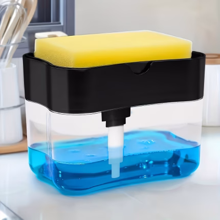 Soap Dispenser and Sponge Holder for Kitchen Sink Dish Washing Soap Dispenser, Sponge Rack Shelf, Soap Dispenser Pump